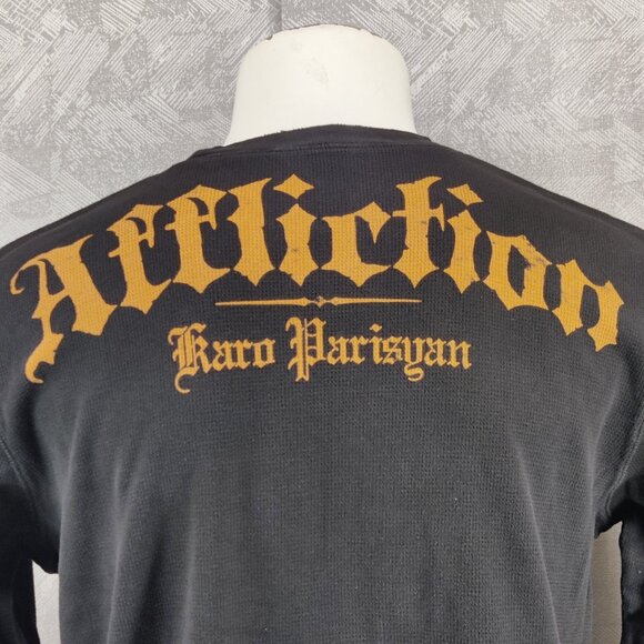 Affliction Shirt Mens XL Black Thermal Waffle Karo Parisyan The Heat Skulls - Picture 6 of 13